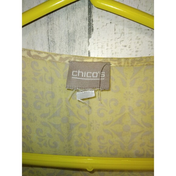 Chico's S/M Sheer Overlay Topper Yellow Beige Watercolor Kimono Top - Picture 3 of 4